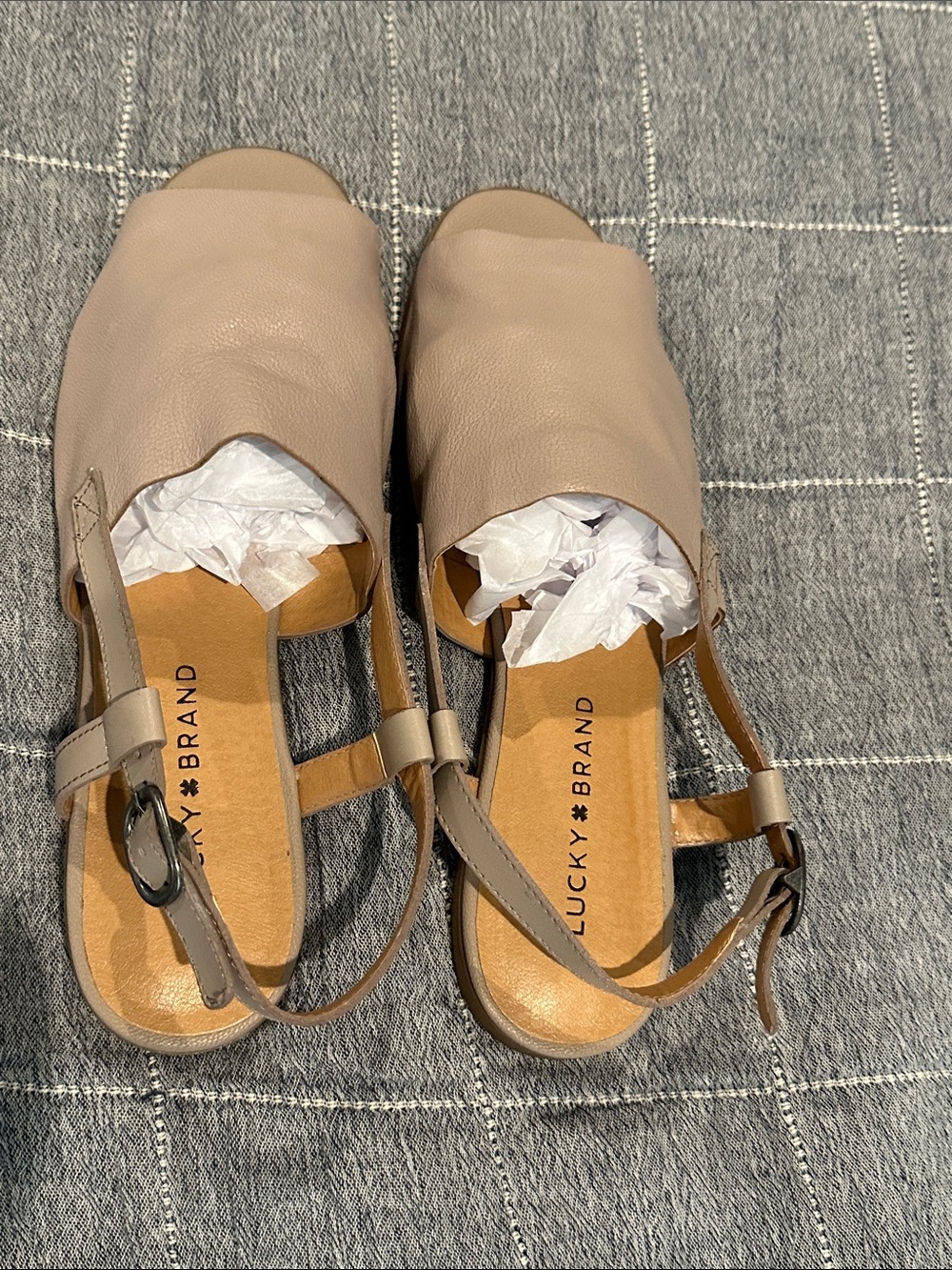 Lucky Brand Beige Leather Slingback Mules